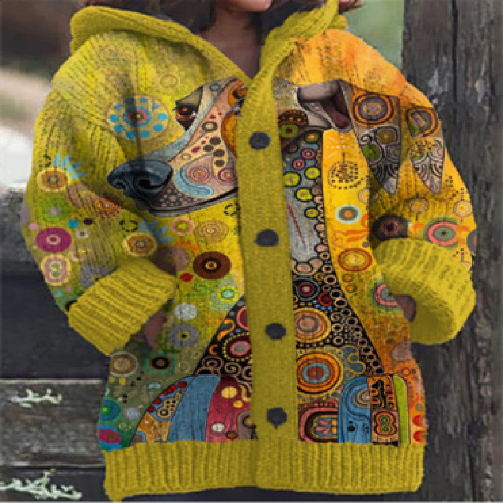 Ladies Hooded Mid-length Sweater Jacket