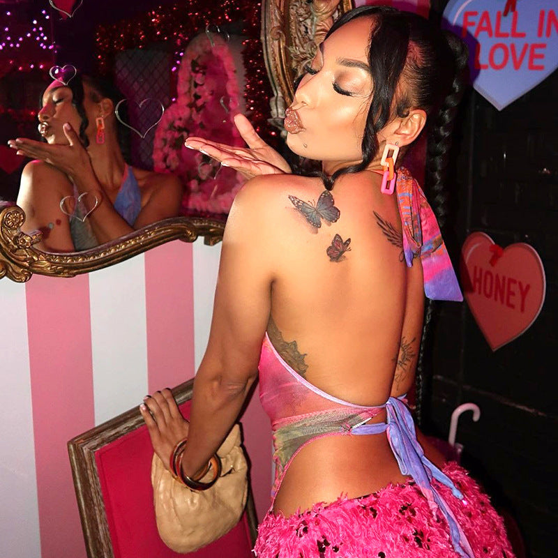 Color Gradient Halter Short Top