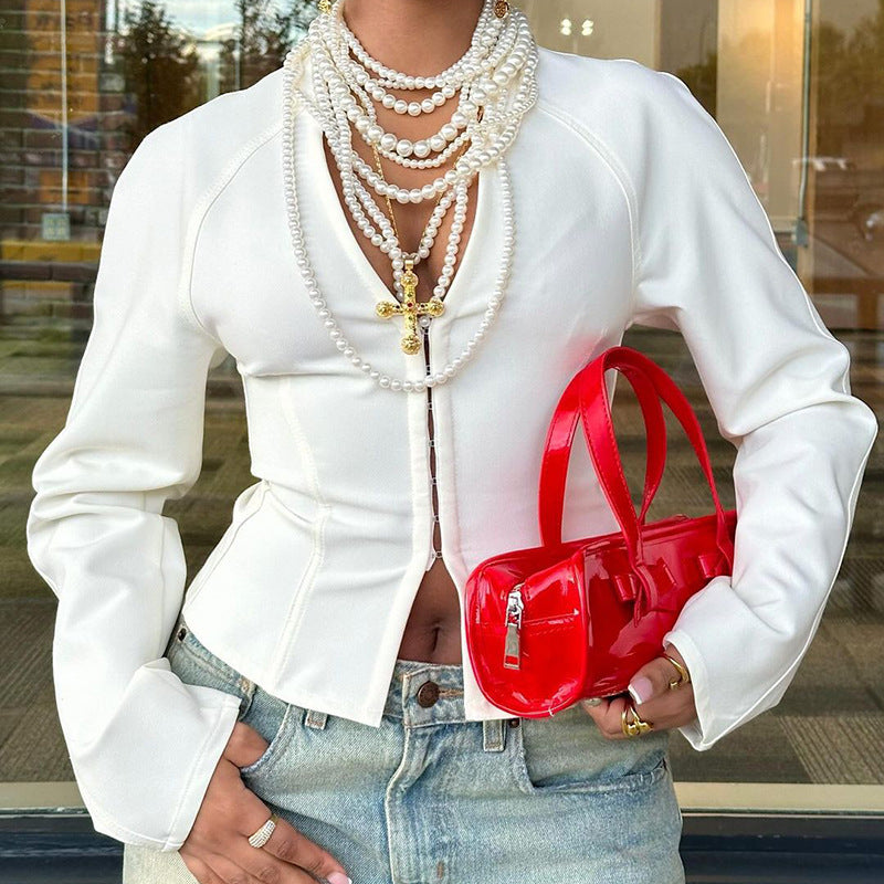 Casual Temperament Wild Raglan Sleeve Hooks Long Sleeve Top